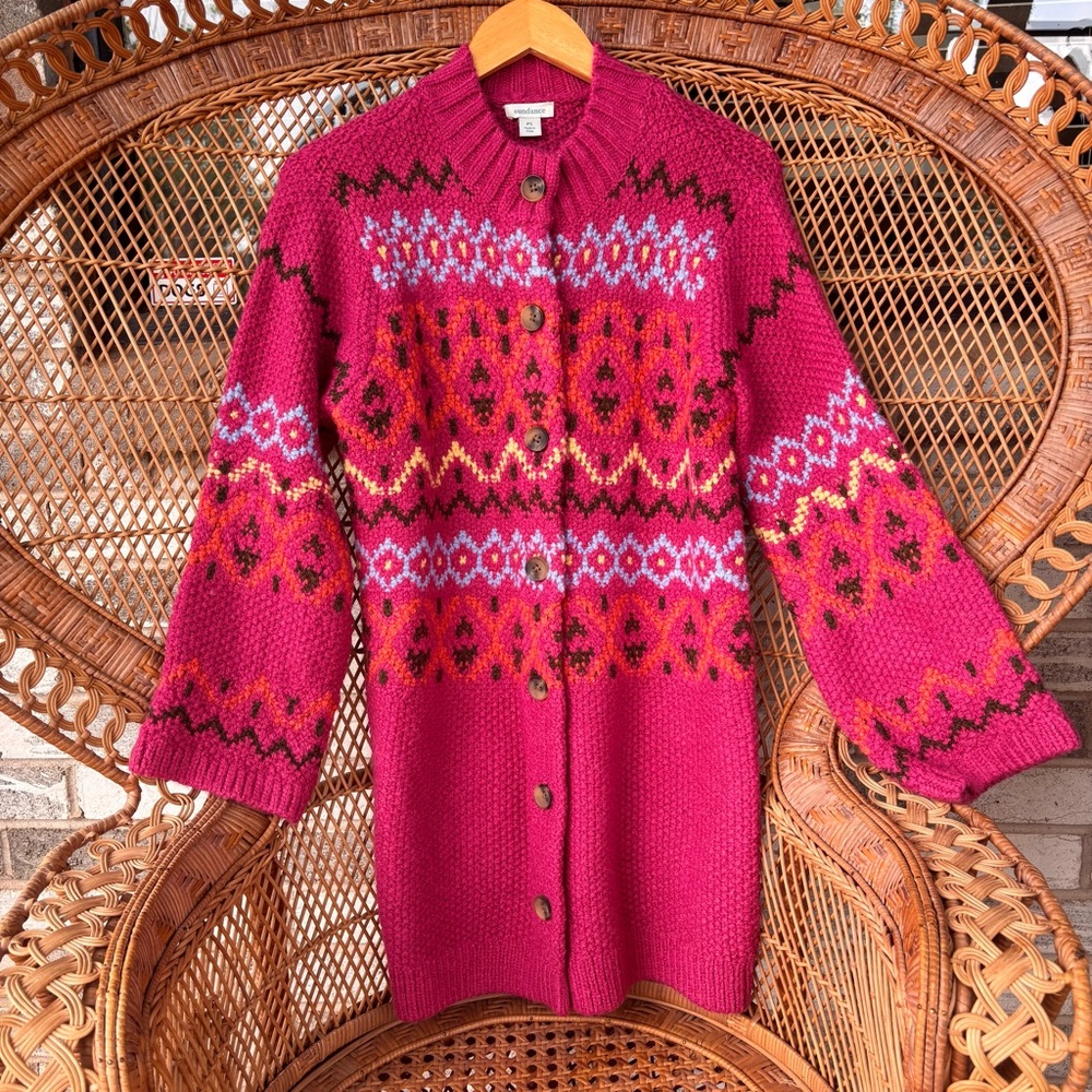 Sundance La Jolla Wool Blend Long Cardigan Sweater Nordic Design small petite